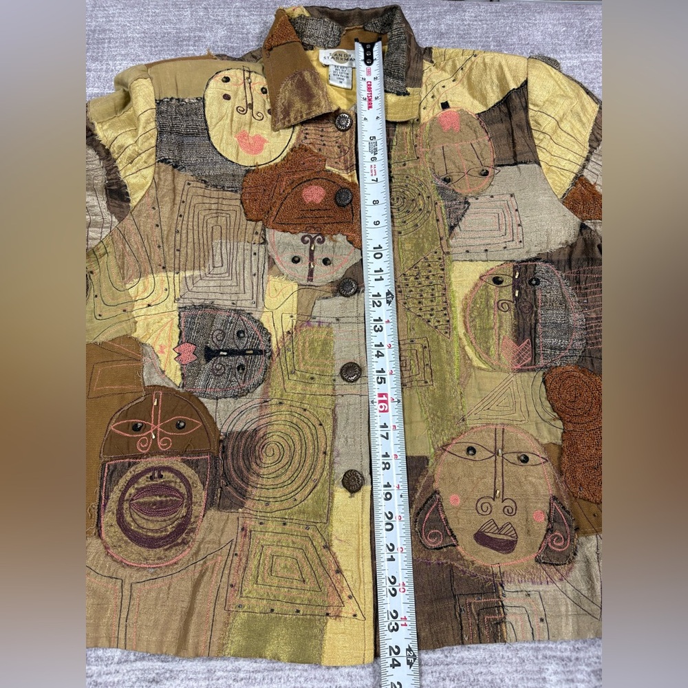 VTG Sandy Starkman Womens Artsy Patchwork Blazer Jacket Size M Art To Wear - Picture 5 of 10